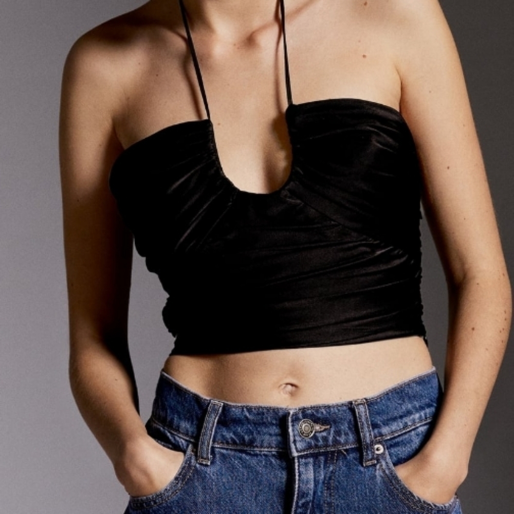 Zara Satin Effect Draped Halter Top